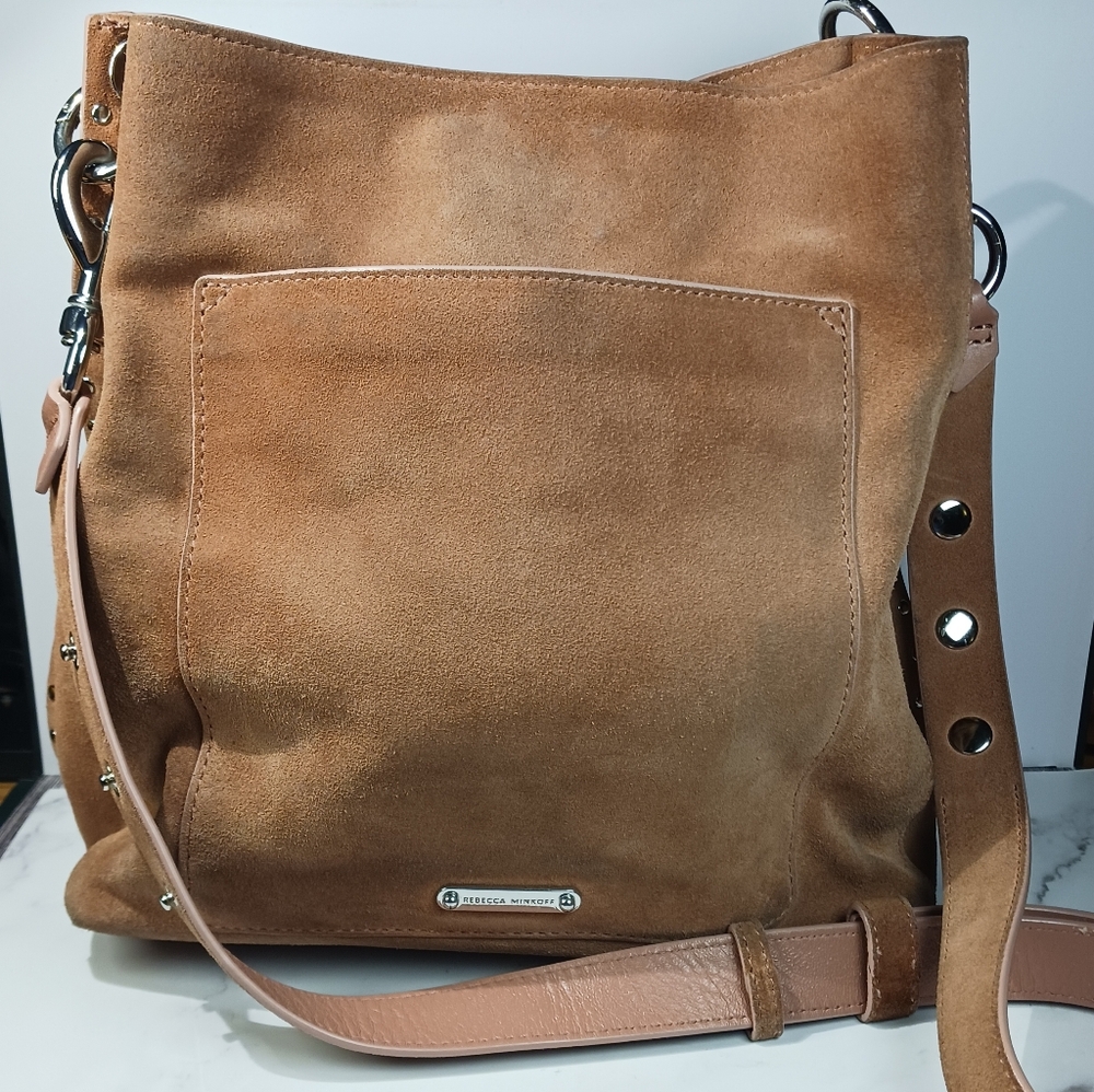 Rebecca Minkoff Suede Leather Darren Shoulder Bag Silver Trim Color